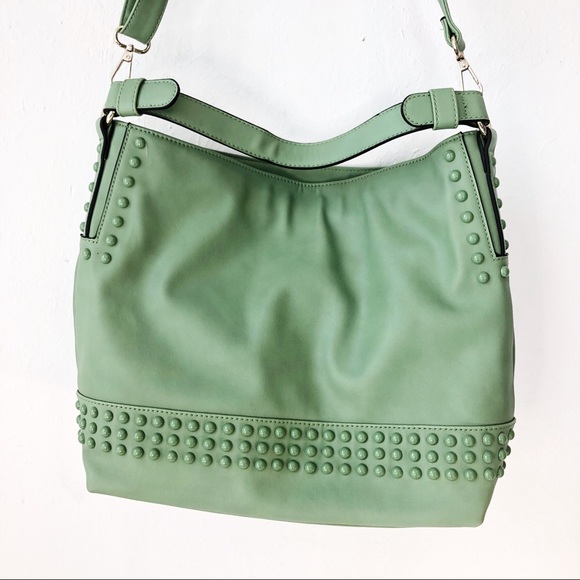 Lula large pale green bag crossbody strap studded - Picture 2 of 16